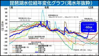 琵琶湖水位経年変化グラフ（渇水年抜粋）