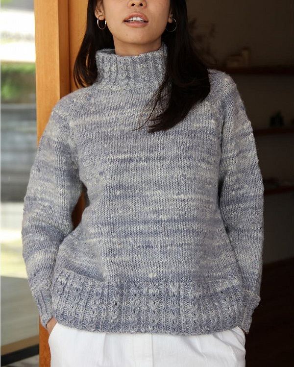 野呂マーブル編み物キット飾りポケット毛糸ラグランセーター