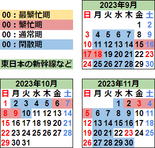 2023年秋カレンダー(東日本など)
