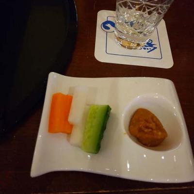 日本酒Ber香林の先付、福島の味噌とステック野菜