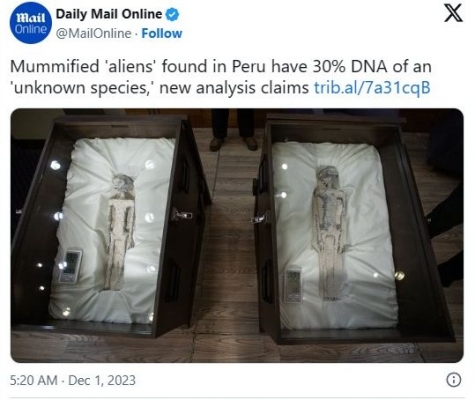 【地球終了】メキシコで発見されたエイリアンのミイラ「DNAの30%が未知の種」だった分析結果が発表される