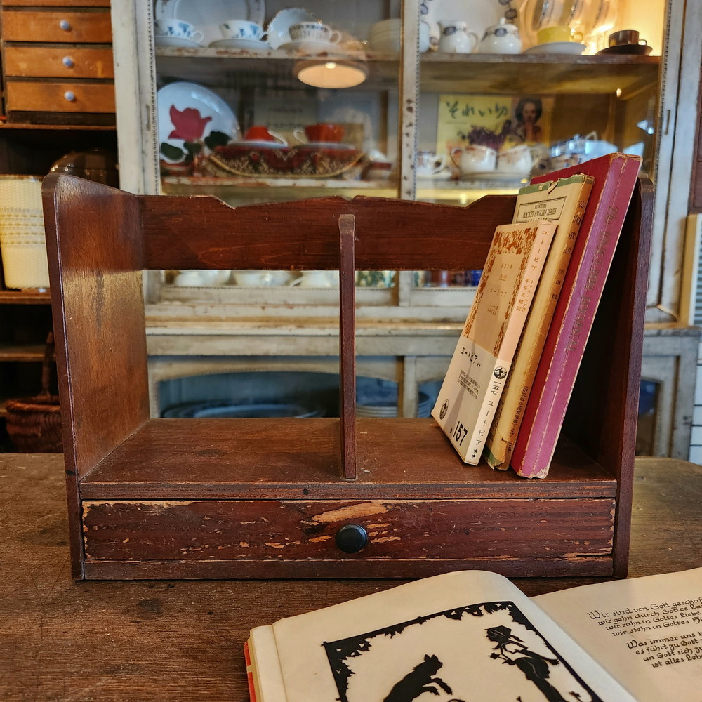 古道具 引出し付きの古い木製本立て - [家具]小引出し・小家具