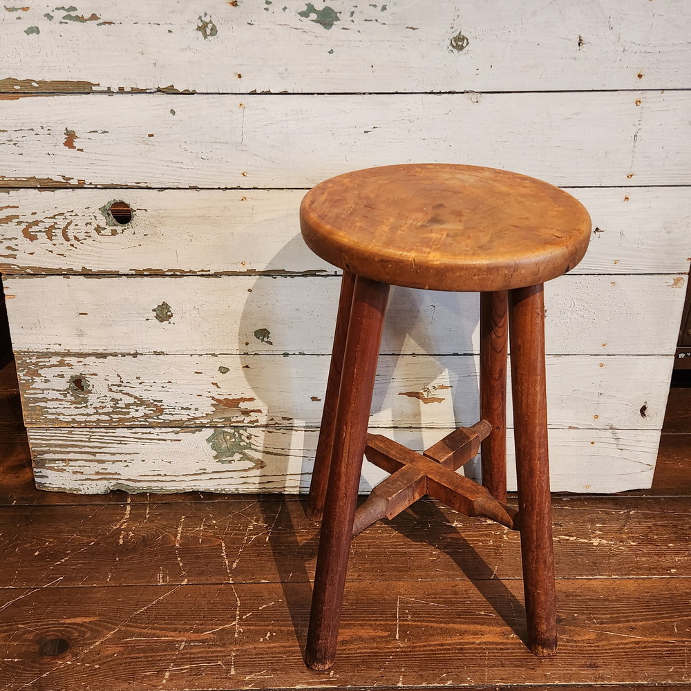 アンティーク丸椅子 木製スツール 古道具 ビンテージ - スツール